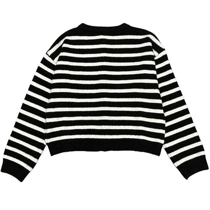 Women's striped button-up cardigan sweater