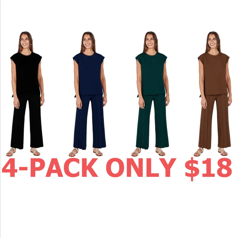 Summer 2 Piece Sets Women Vacation Basic Crewneck Wide Leg Lounge Outfits Sleeveless Outdoor Matching Sets Casual Comfort Plus size sets Minimalist Suits