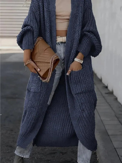 Women's Solid Drop Shoulder Long Cardigan, Casual Pocket Long Sleeve Cardigan,Sweaters for Women