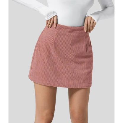High Waisted Invisible Zipper 2-in-1 Mini A-line Corduroy Casual Skirt