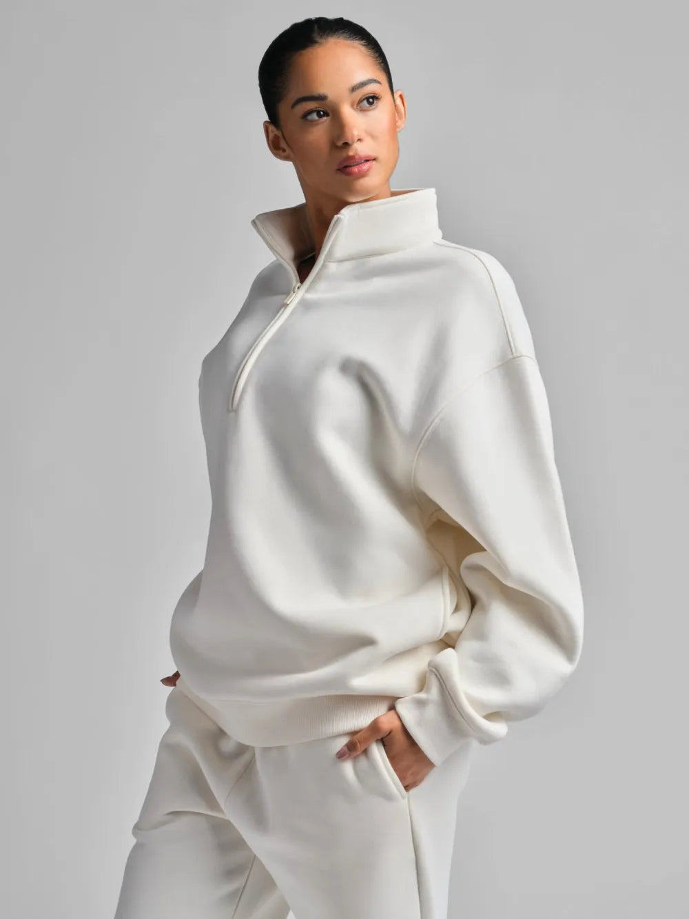 Basic quarter-zip turtleneck sweater set