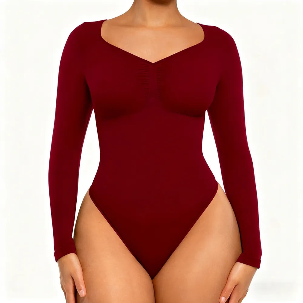 Women's Seamless Sculpt Long Sleeve Thong Comfortable Bodysuit for