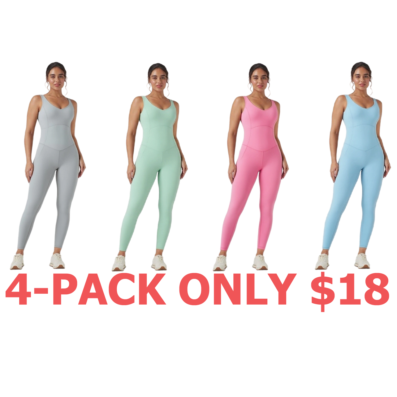 V Neck Butt Lifting Workout Jumpsuit with Pockets