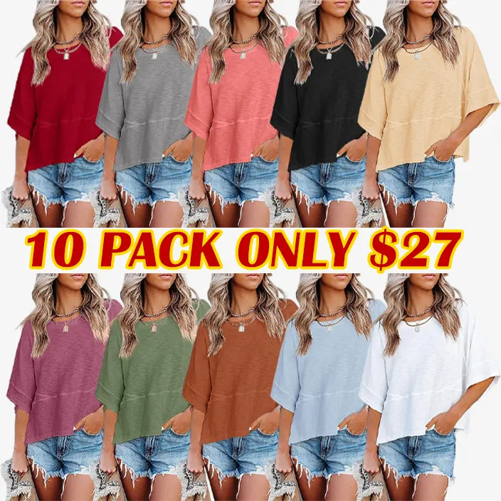 Women's Summer Casual Crewneck Batwing Half Sleeve Tee