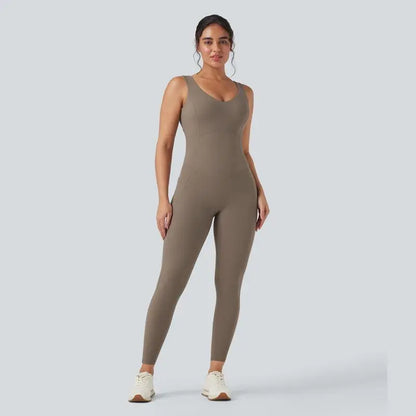 V Neck Butt Lifting Workout Jumpsuit with Pockets