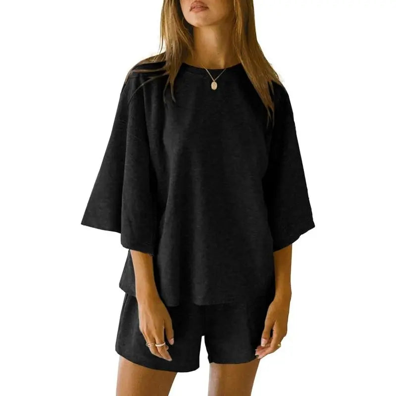 Womens 2 Piece Outfits 3/4 Sleeve Tops and Elastic Waist Shorts Lounge