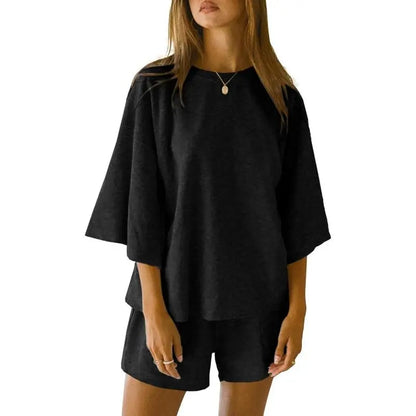 Womens 2 Piece Outfits 3/4 Sleeve Tops and Elastic Waist Shorts Lounge