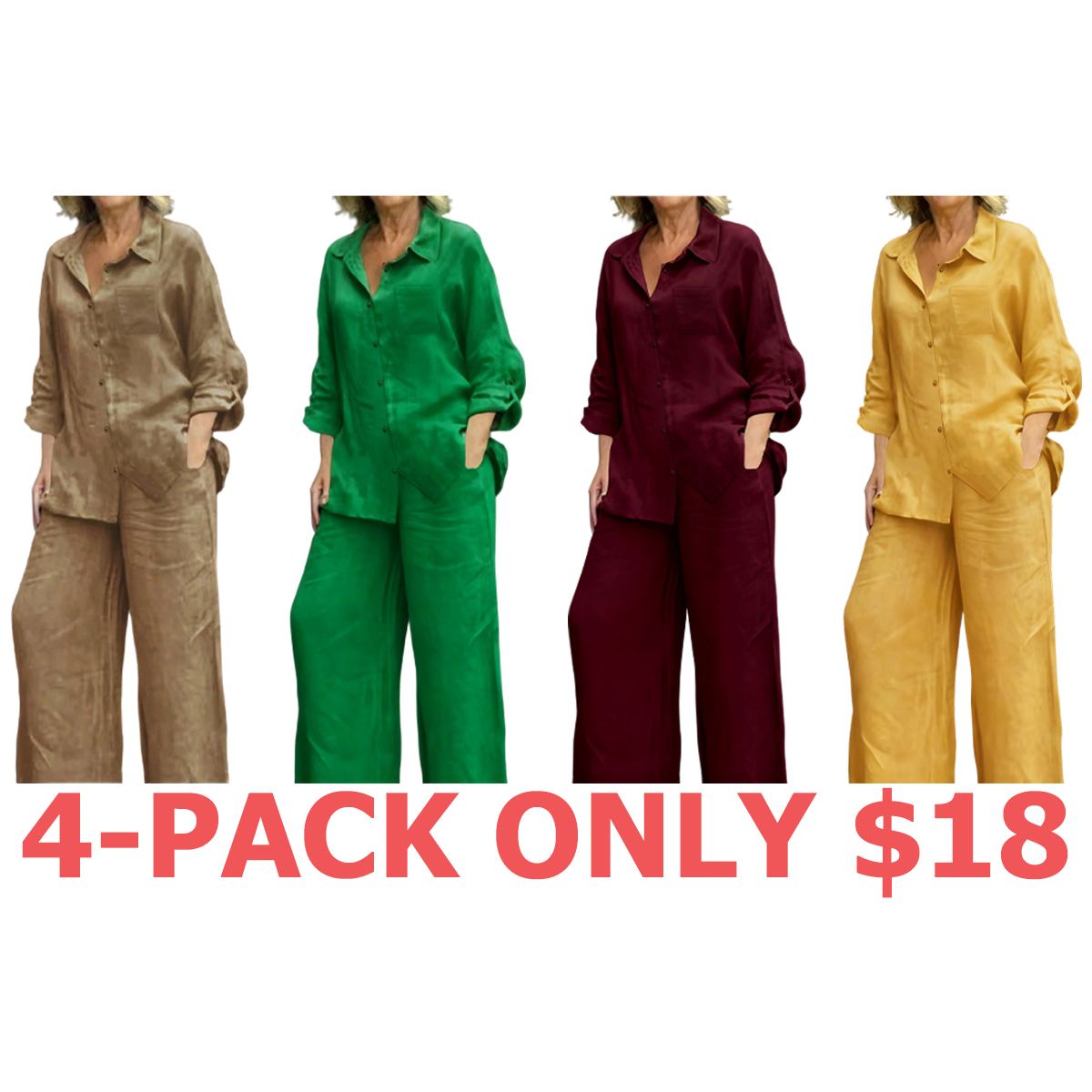 Women's Solid Color Shirt & Wide Leg Pants Set