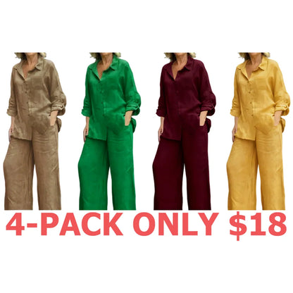Women's Solid Color Shirt & Wide Leg Pants Set