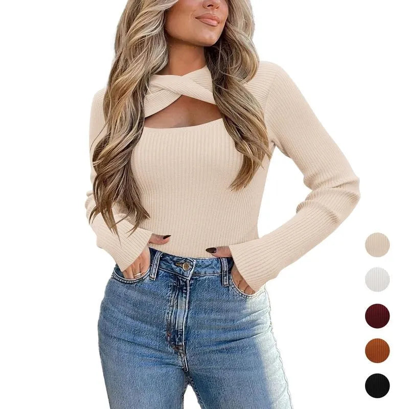 Women's Pullover Sweaters Long Sleeve Cutout Knit