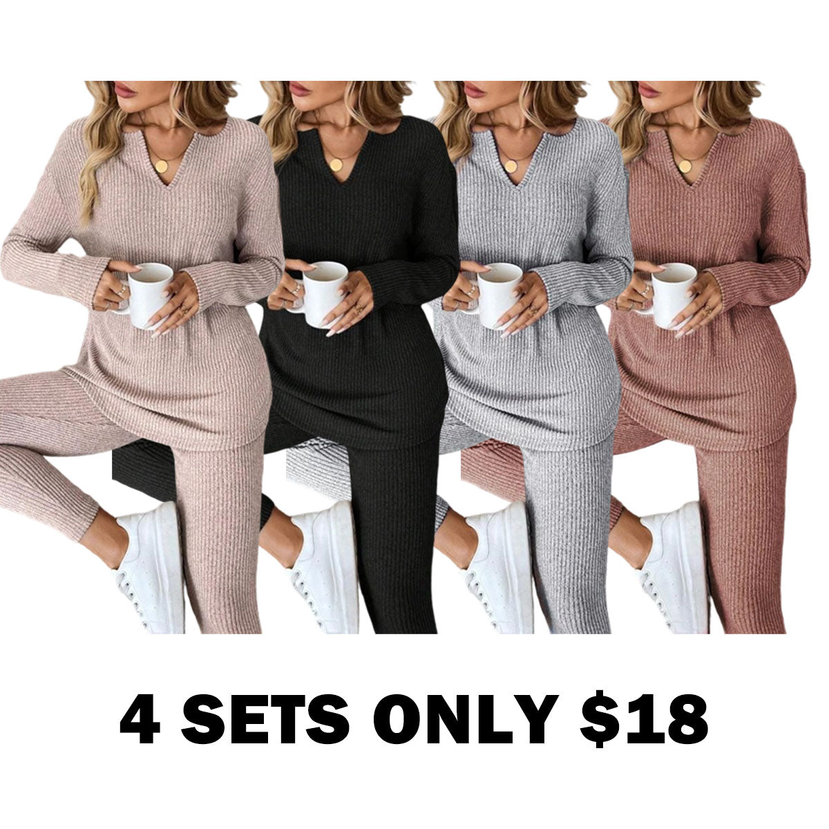 2pcs/Set Women's Plush Rib-Knit Leggings Suit