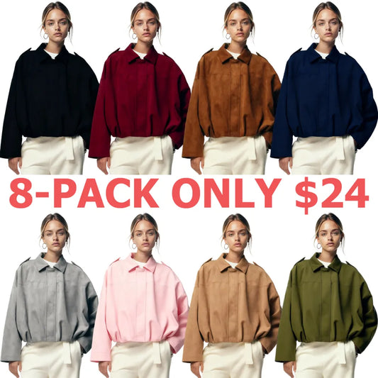 Women's Winter Vintage Solid Color Collared Zipper Long Sleeve Jacket
