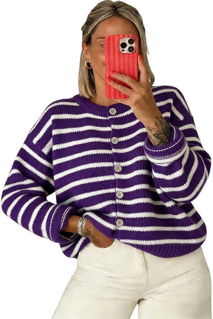 Women's striped button-up cardigan sweater