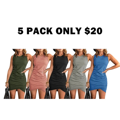 Women's Plain Ruched Wrap Tank Sundress