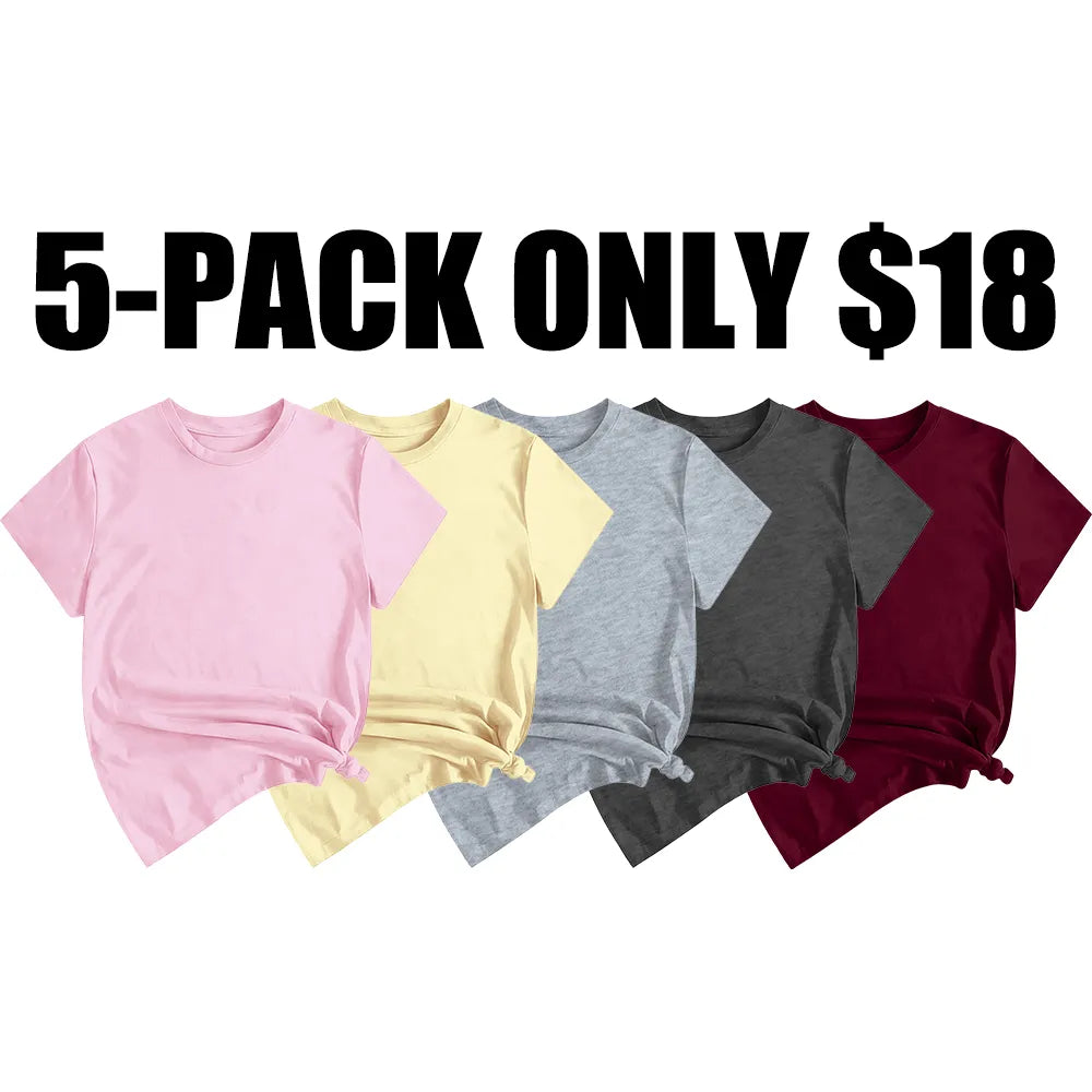 Women's Solid Round Neck Tee, Casual Short Sleeve Crew Neck T-Shirt for Summer