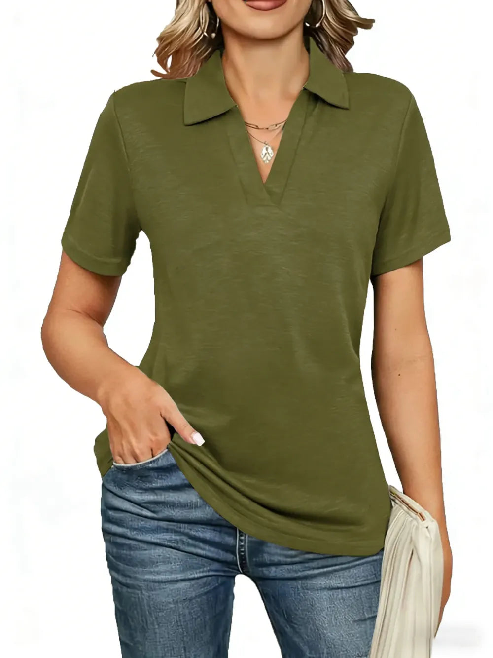 Women's Solid Color Basic Polo Shirt