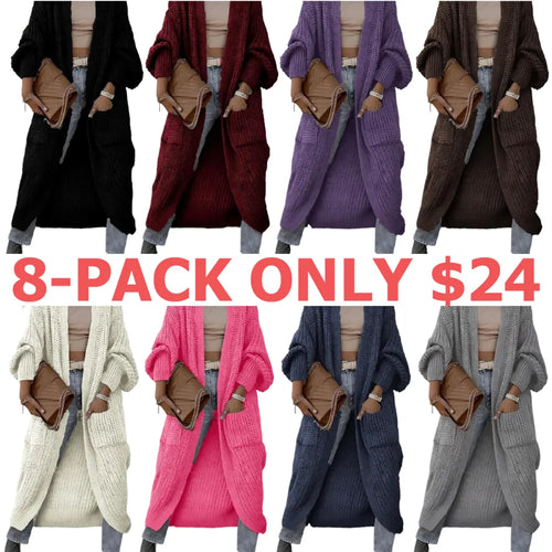 Women's Solid Drop Shoulder Long Cardigan, Casual Pocket Long Sleeve Cardigan,Sweaters for Women