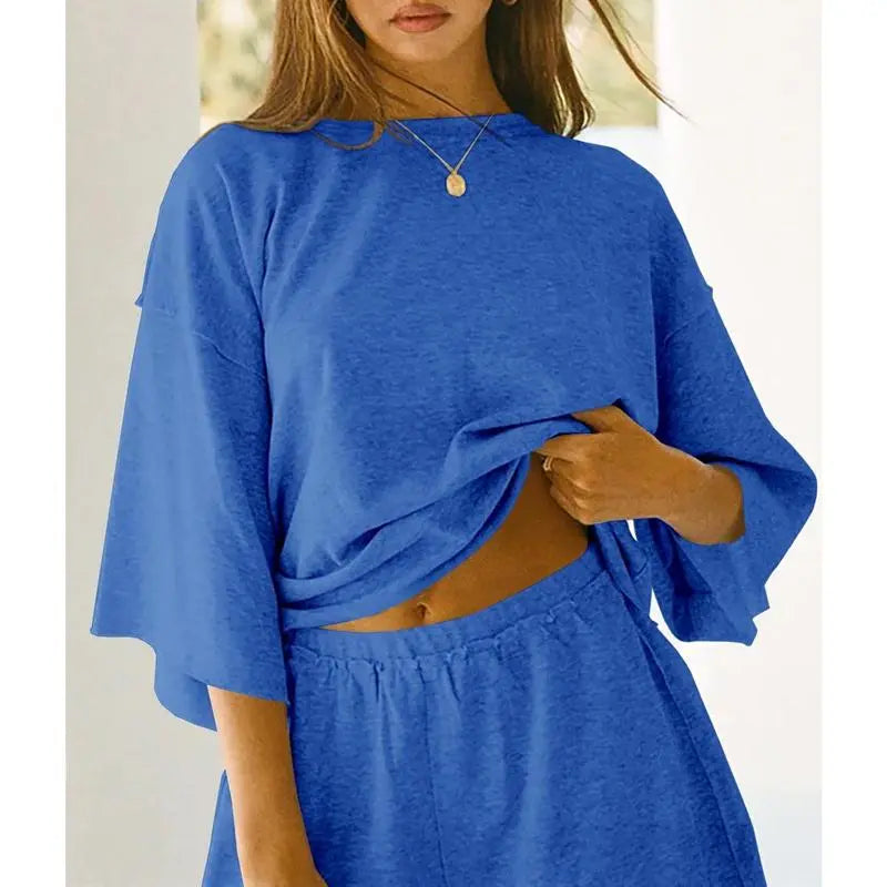 Womens 2 Piece Outfits 3/4 Sleeve Tops and Elastic Waist Shorts Lounge