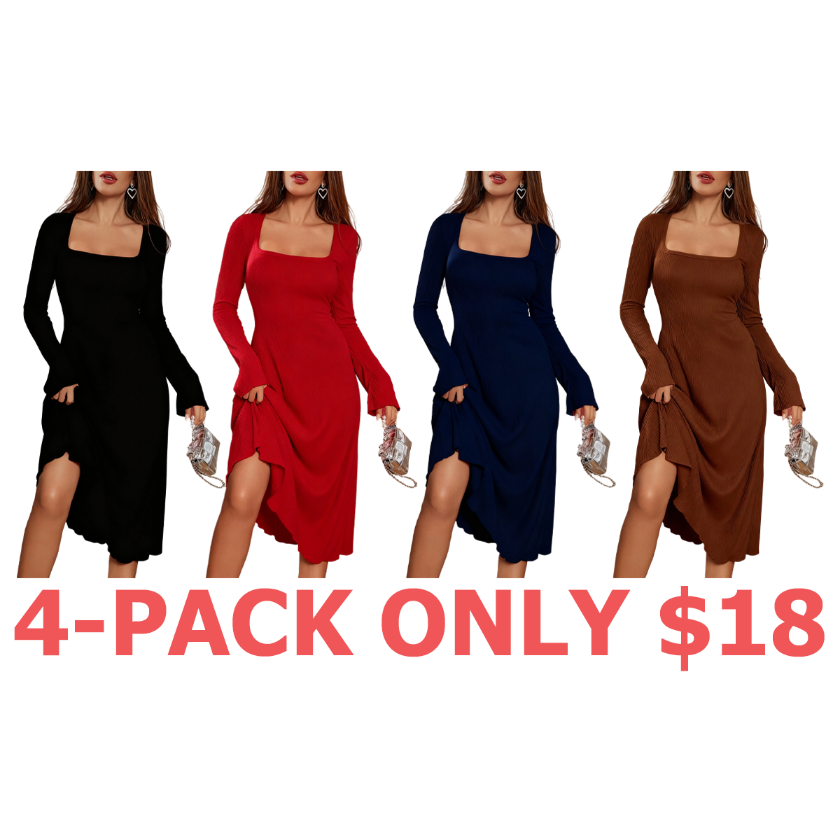 Women's Plain Lace Up Tie Back Flounce Sleeve Dress