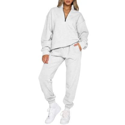 Women 2 Piece Outfits Sweatsuit Oversized Half Zip Pullover Long Sleeve Sweatshirt Jogger Pants Set with Pockets