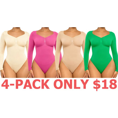 Women's Seamless Sculpt Long Sleeve Thong Comfortable Bodysuit for