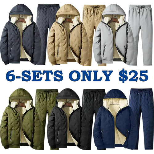 Men's Fleece Cotton Jacket Hooded Coat With Pants