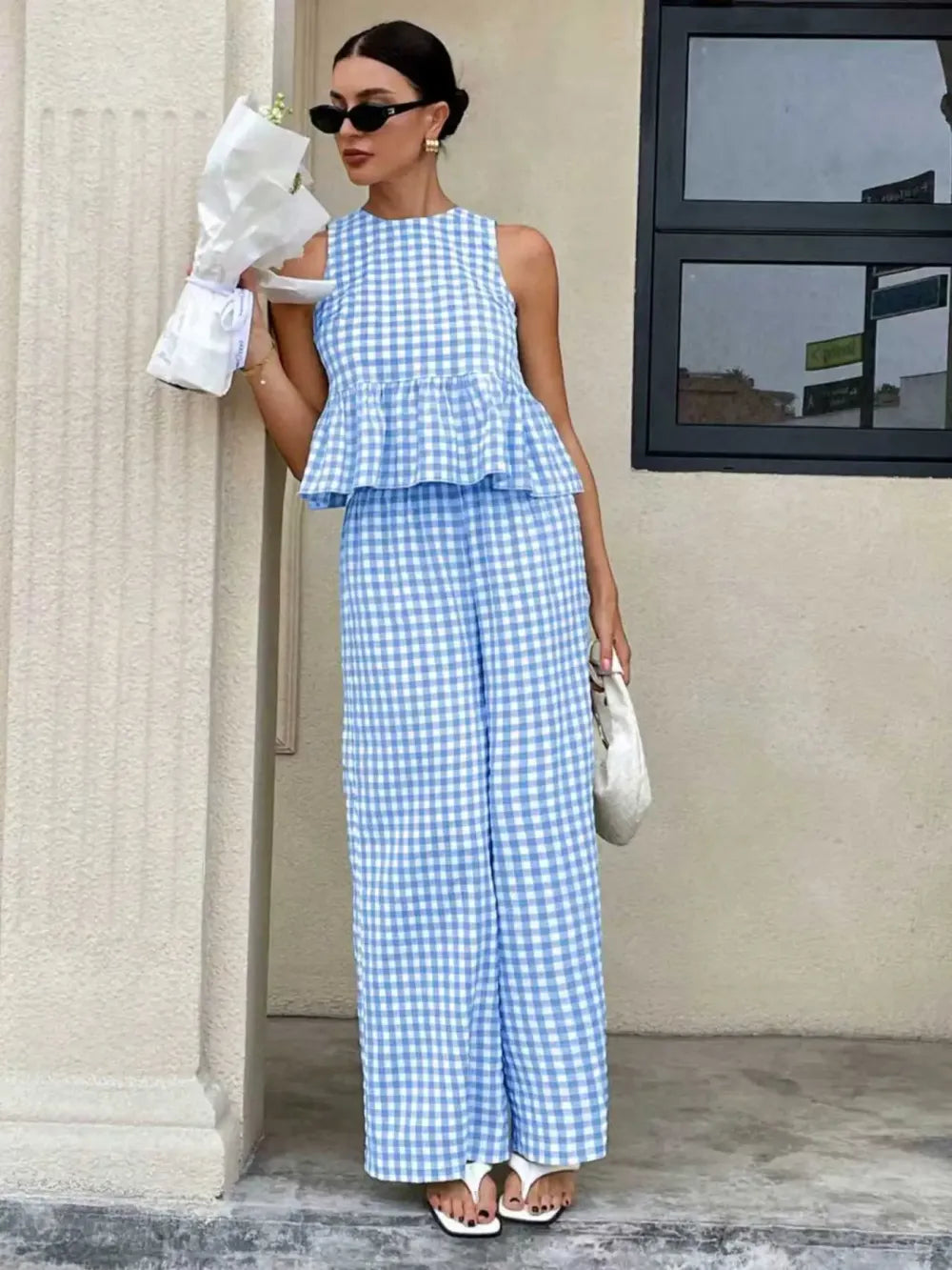 Women's Casual Sleeveless Top + Striped Pants Set