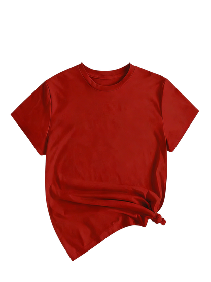 Women's Solid Round Neck Tee, Casual Short Sleeve Crew Neck T-Shirt for Summer
