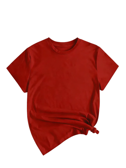 Women's Solid Round Neck Tee, Casual Short Sleeve Crew Neck T-Shirt for Summer