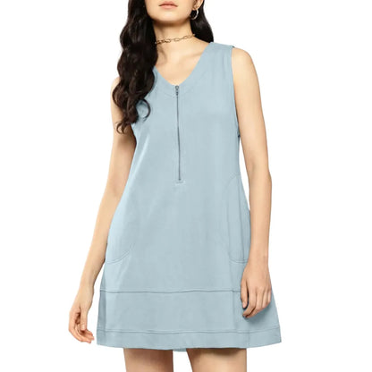 Women's Half-Zip Cotton A-Line Mini Dress
