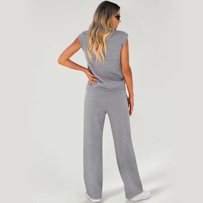 Women's Summer 2 Piece Outfits Casual Sleeveless Sweatsuits Matching Wide Leg Tracksuits Lounge Sets Women Basic Vacation Outdoor Outfit Sets Womenswear