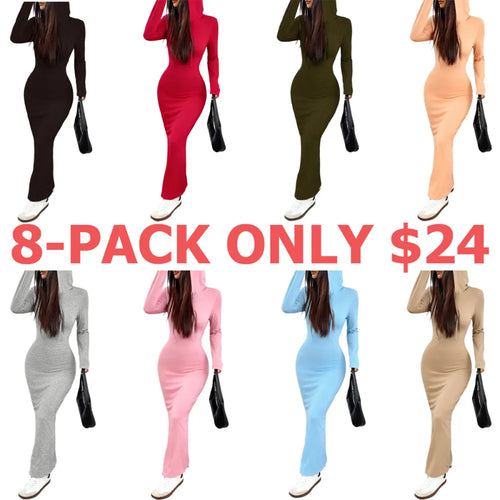 Women's Hooded Drawstring Slim Fit Long Sleeve Knit Dress