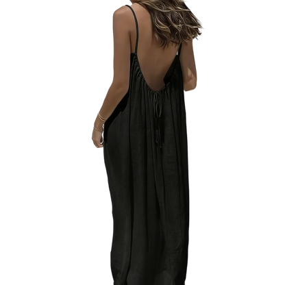 Women's Cotton Linen Backless Loose Dress