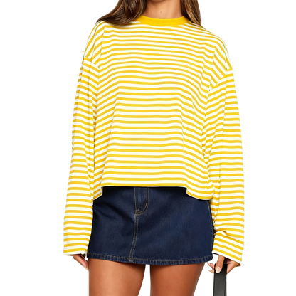 Women Long Sleeve Crew Neck Loose Striped T Shirt