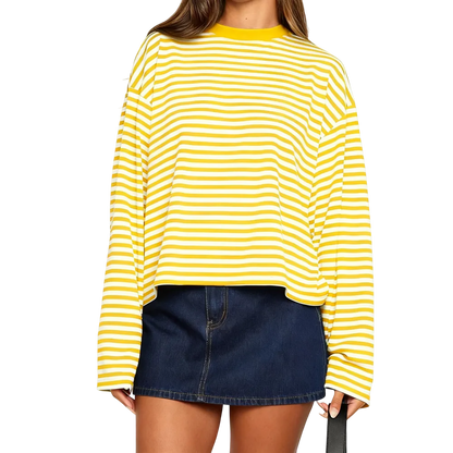 Women Long Sleeve Crew Neck Loose Striped T Shirt