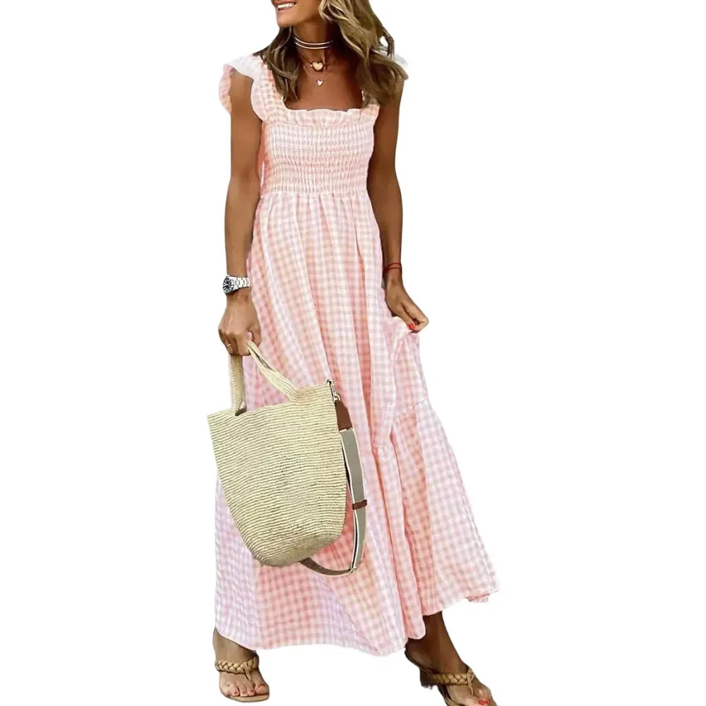Women's Retro Plaid Smocked Dress