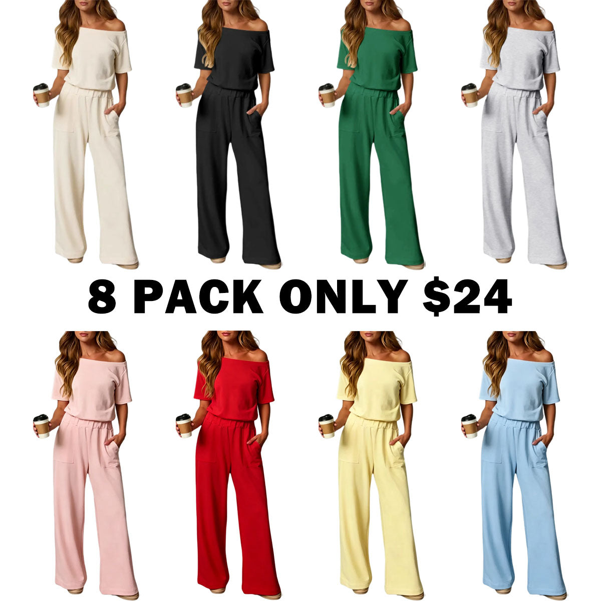 Women's Heather Off-Shoulder Wide Leg Jumpsuit