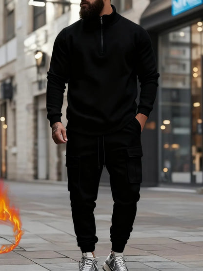 Men's Casual Fleece Lined Zipper Work Pants Set