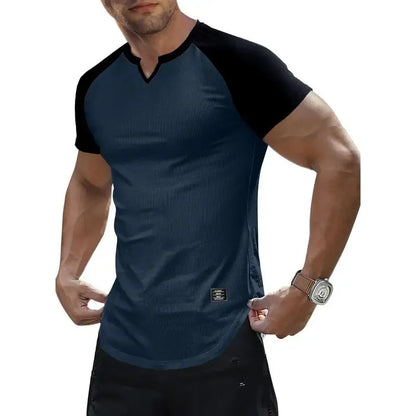 Men's V-Neck Longline Henley Muscle Tee