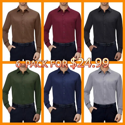 💪Mens Dress Shirts 4-Way Stretch Long Sleeve Collared Casual Solid Wedding Dating Button Down Shirt