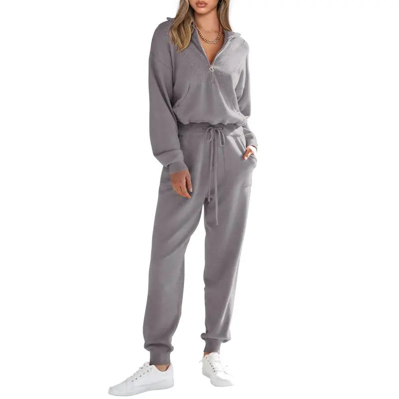 Women's 2-Piece Sweater Set Pullover Zip Up Sweatshirt Jogger Sweatpants Tracksuit Casual Outfit