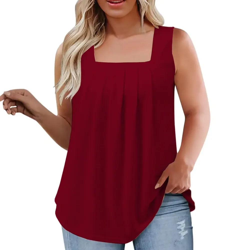 Loose Fit Summer Sleeveless Square Neck Tops