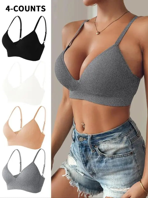 Women's Solid Color Push Up Wireless Bra