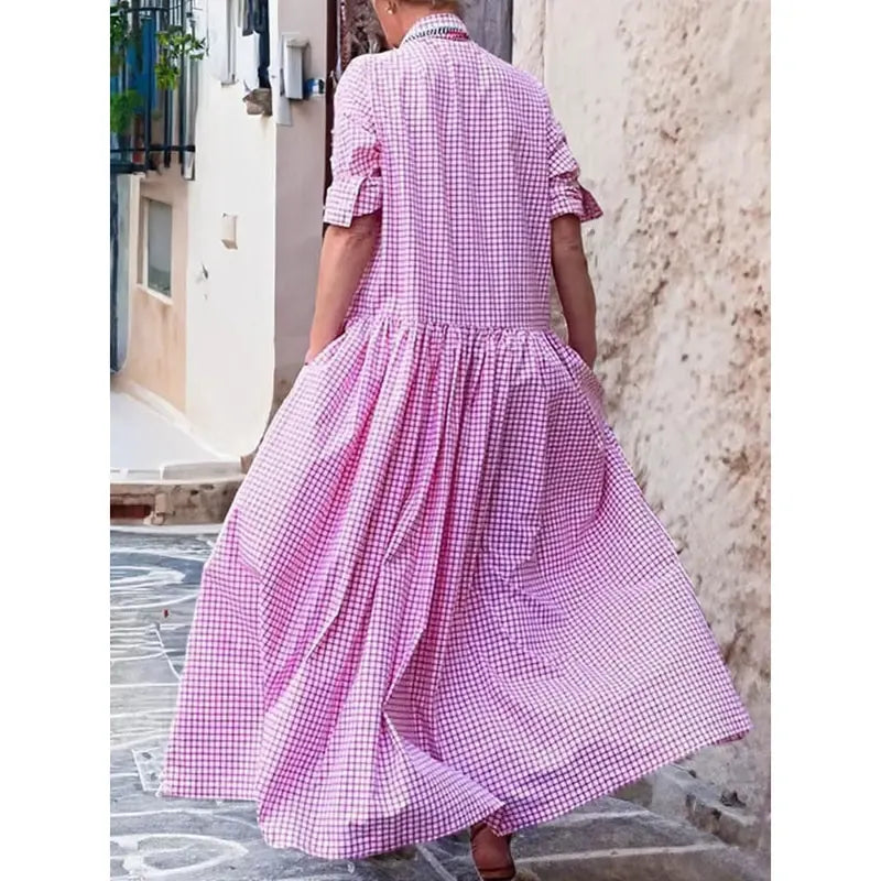 Women's Vintage Plaid Shirt Dress