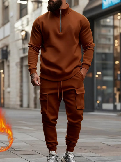 Men's Casual Fleece Lined Zipper Work Pants Set