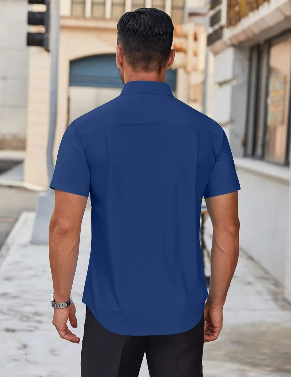 Mens Short Sleeve Dress Shirts Wrinkle Free Casual Button Down Shirts Summer Untucked Dress Shirt