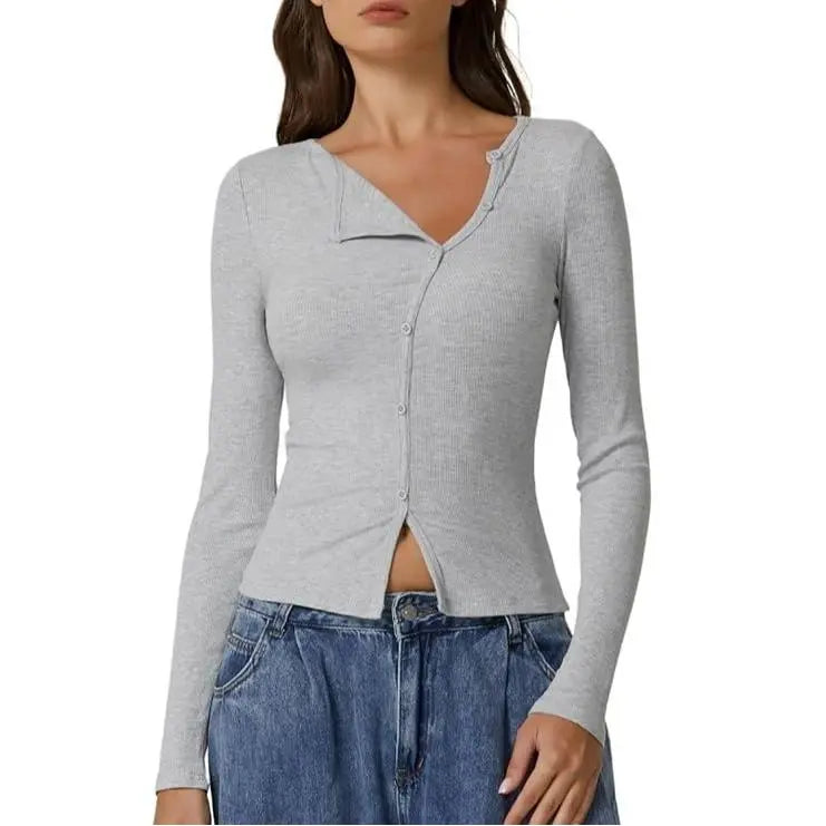 Women's Long Sleeve Ribbed Crewneck Shirts