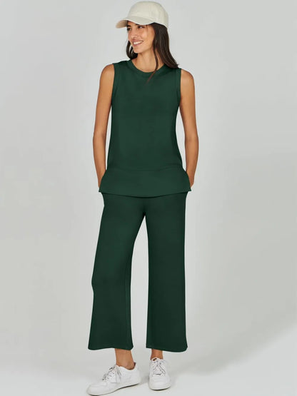 Women's 2 Piece Sets Summer Outfits Sleeveless Wide Leg Tracksuits Casual Sweat Sets Lounge Sweatsuits
