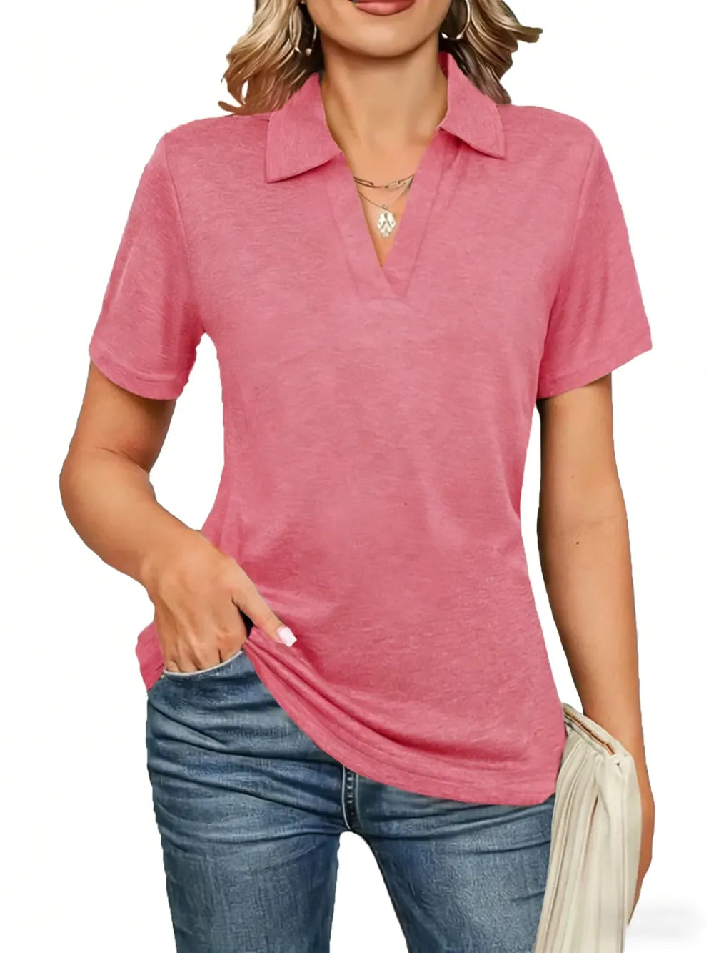 Women's Solid Color Basic Polo Shirt