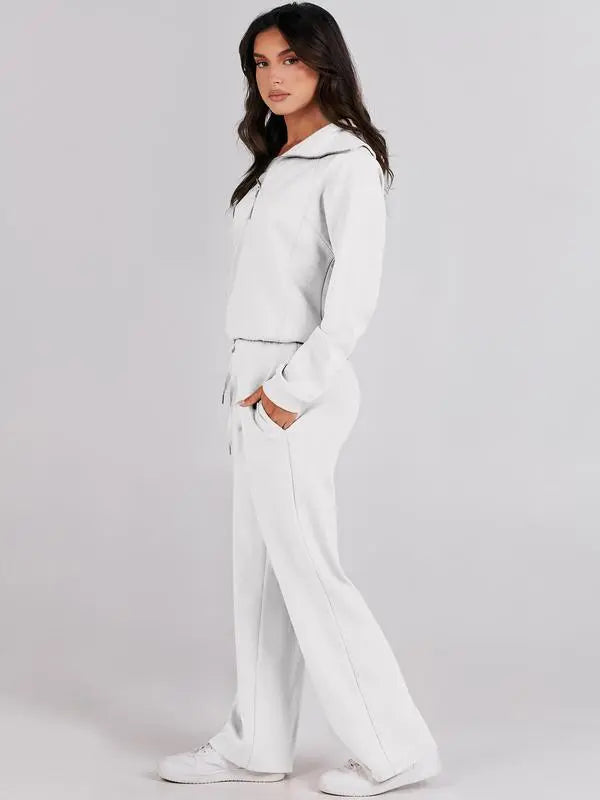 Women 2 Piece Outfits Sweatsuit Set 2025 Fall Oversized Half Zip Sweatshirt